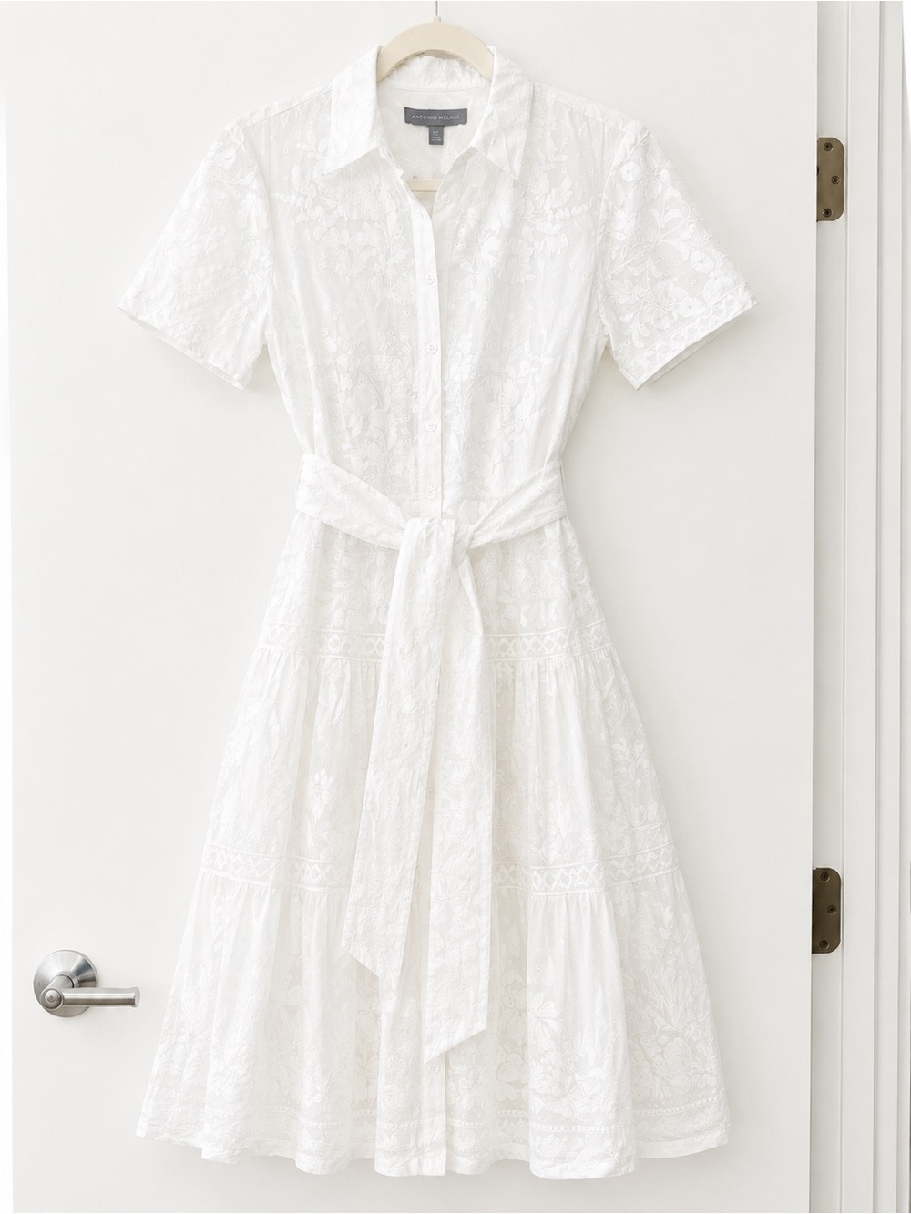 ANTONIO MELANI White Embroidered Button-Front Midi Dress